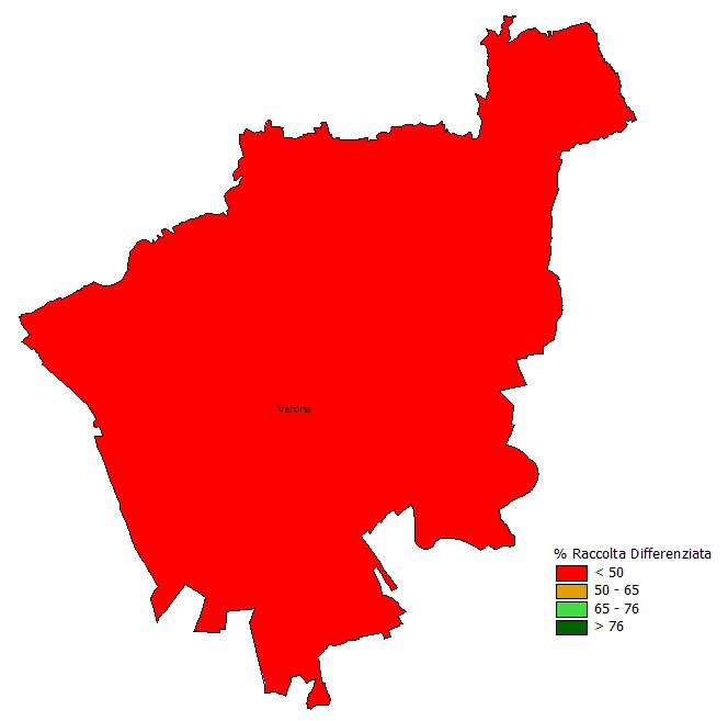 Verona Città Distribuzione dei comuni in base agli obiettivi di raccolta differenziata