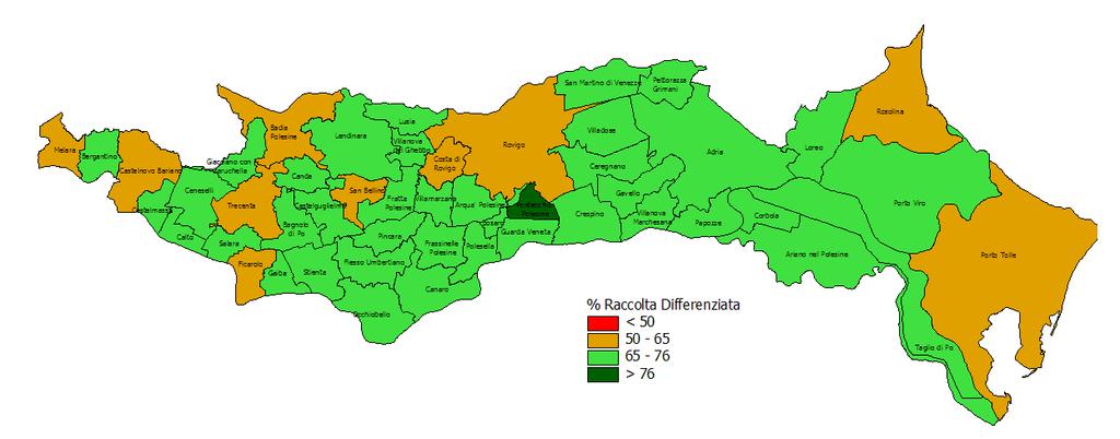 Rovigo Distribuzione dei comuni in base agli obiettivi di raccolta differenziata raggiunti