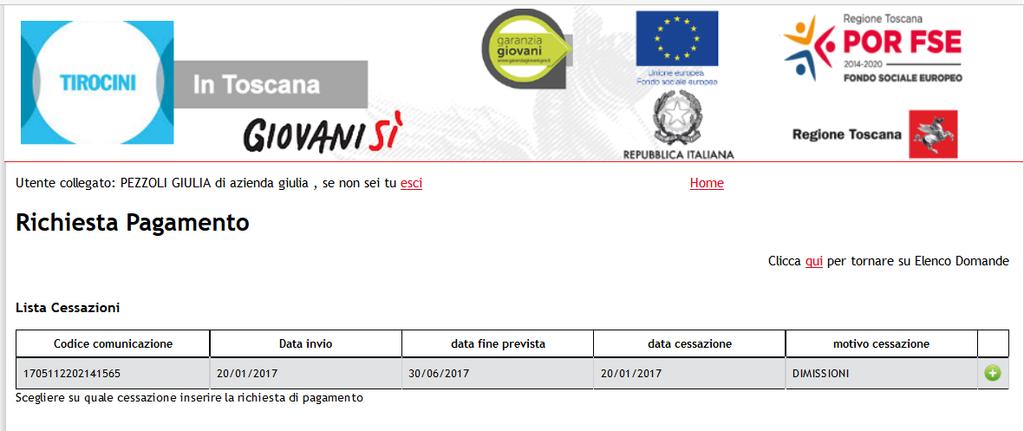 2. quella in cui il sistema mostra direttamente la possibilità di inserire il pagamento poiché il tirocinio si è