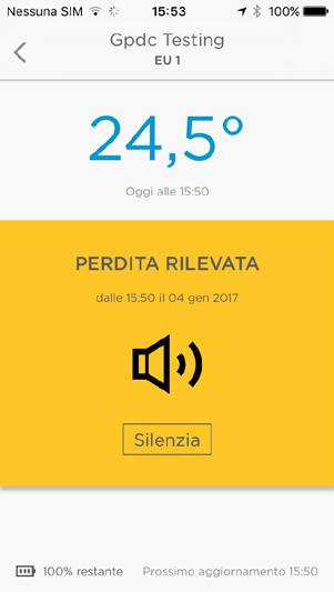 Perdita rilevata Se viene rilevata una perdita, il rilevatore emette un allarme sonoro. IMPORTANTE Può essere necessario fino a un minuto prima che l allarme suoni dopo il rilevamento di acqua.