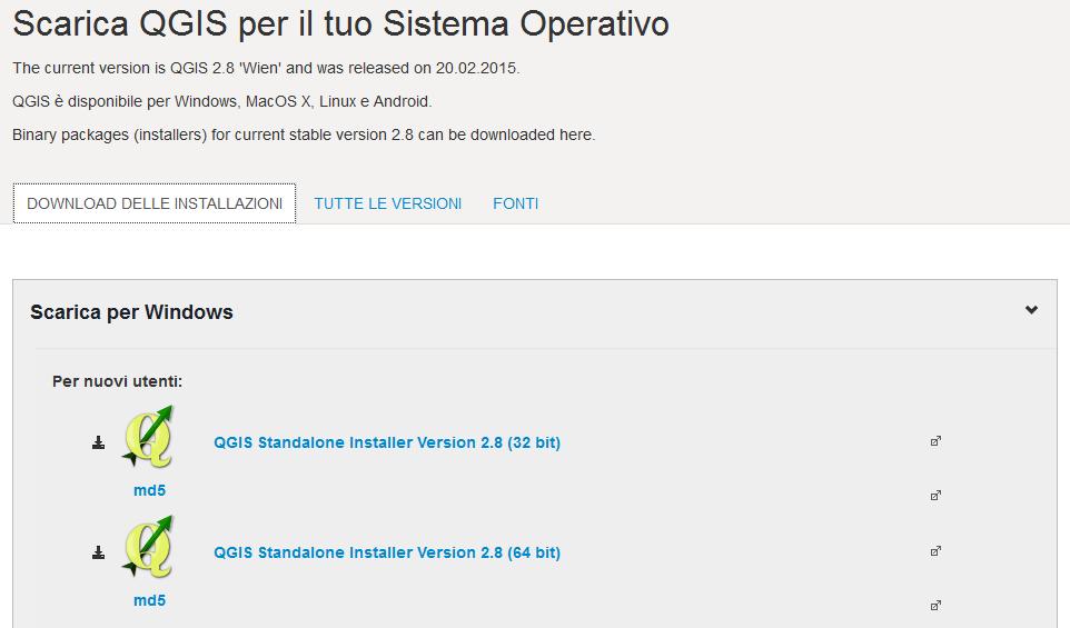 Installazione Sito da cui eseguire il download