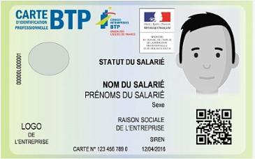 Carta di identificazione del dipendente distaccato nel settore edilizio (BTP Bâtiments Travaux Publics) Carta rilasciata a ciascun dipendente distaccato in Francia nel settore edilizio dalla