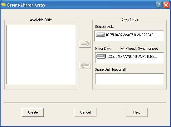 Se si seleziona Custom (Personalizzato), la finestra Available Disks (Dischi disponibili) elencherà le unità disco disponibili per la creazione dell Array.