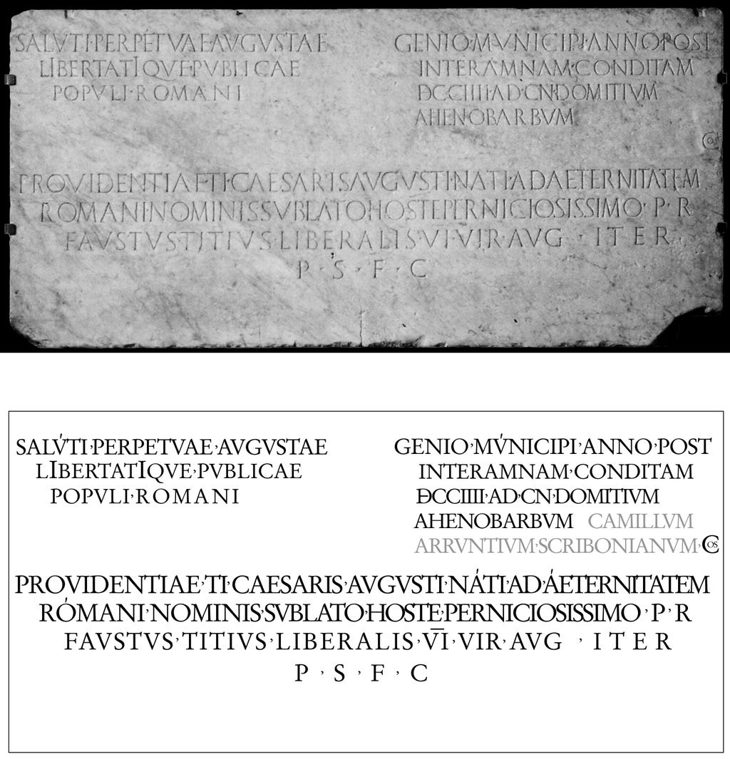 Terni, iscrizione del 32 d.c. menzionante la data di fondazione della città (673 a.c.) Al Genio del municipio nell anno 704 dopo la fondazione di Interamna, durante il consolato di Cn.