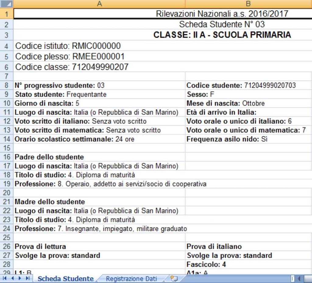 Figura 6 Il foglio Scheda Studente (indicato in Figura 6) contiene la scheda riepilogativa dei dati relativi allo studente