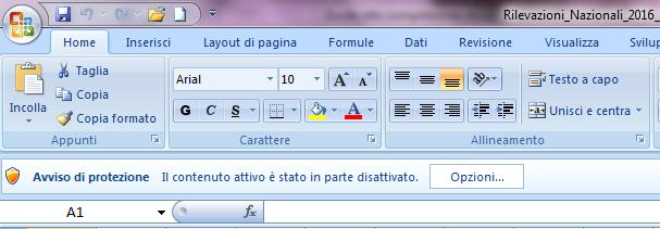 Chiudere e riaprire nuovamente il file scaricato dal sito dell INVALSI: si aprirà la finestra della Figura A2.