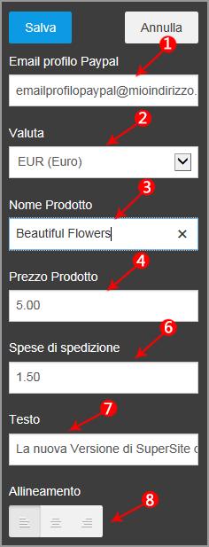 4. Inserire il prezzo del prodotto 5. Inserire il costo delle spese di spedizione 6. Inserire un breve testo descrittivo 7.