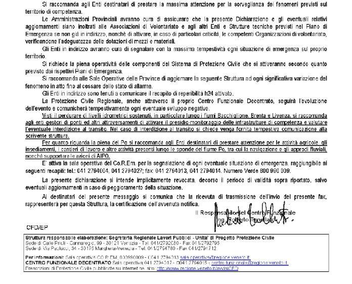 azioni da compiere in funzione del livello di allerta emesso