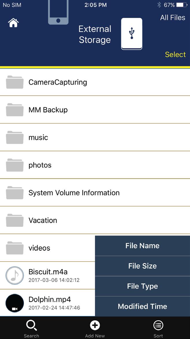 Ricerca e organizzazione Puoi facilmente cercare o organizzare i file nell archiviazione interna