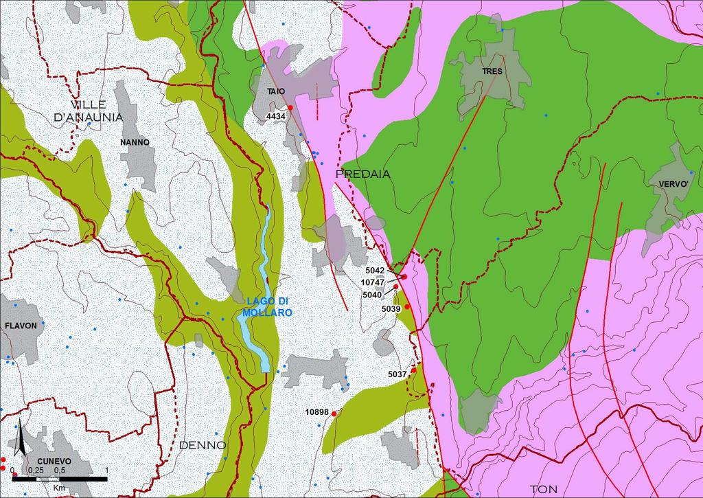 roggia di Taio. La portata media della venuta nord, calcolata su 19 misure, è pari a 67 l/s, con una variabilità compresa tra 25 a 138 l/s.