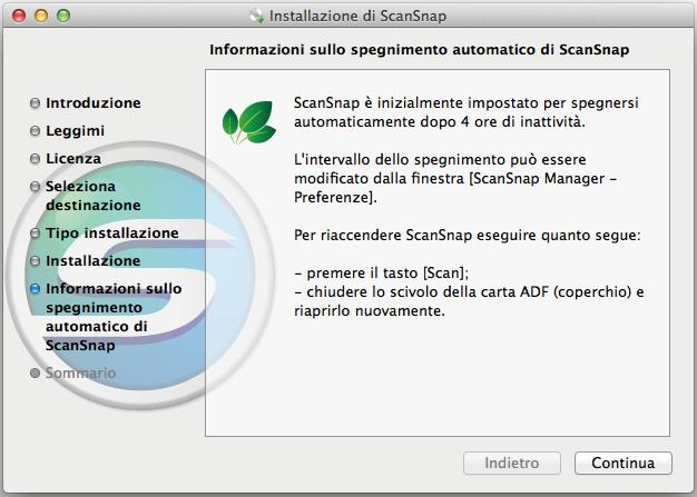 Installazione in Mac OS 12. Leggere la spiegazione e cliccare il tasto [Continua]. asi visualizza il messaggio "L installazione è stata completata" sullo schermo. 13. Cliccare il tasto [Chiudi]. 14.