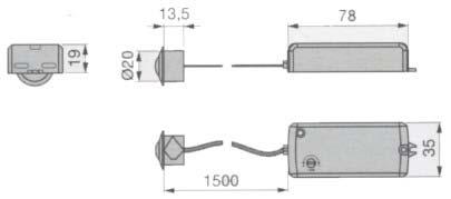 7005 5 SENSORE CODICE SE5 Descrizione Si accende quando si interfereriste nel suo raggio di azione e si spegne quando si interferisce di nuovo nel sul raggio di azione. Raggio di azione 5 cm.