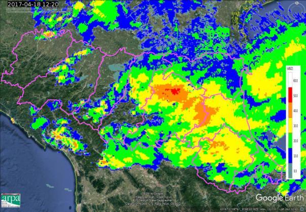 2. Analisi dell evoluzione alla mesoscala sull Emilia-Romagna Alle 09:30 UTC la prima linea temporalesca, con asse tra Parma e Venezia, entra sul territorio regionale da nord e, nell ora seguente, si