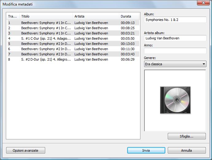 Musica Viene visualizzata la finestra Modifica metadati.