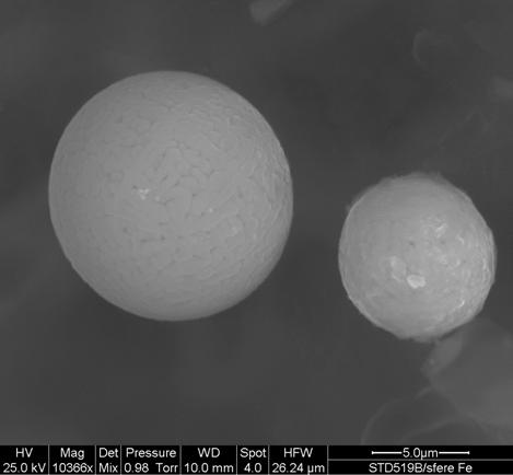 Immagine ESEM ad alto ingrandimento di sferule da 5 a 10 micron fotografate in SED. Fig. 20c.