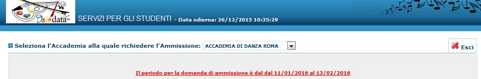 possibile compilare la domanda di ammissione al di fuori del periodo indicato; nel caso si provi ad inserire la domanda di ammissioni al di fuori del periodo indicato nel bandi, apparirà la dicitura