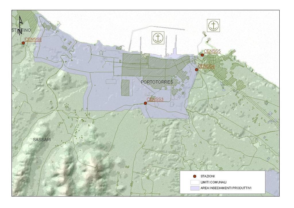 13. AREA DI PORTO TORRES Le qua stazioni attive poste nell area di Porto Torres sono dislocate in area industriale (CENSS3), ai margini dell area industriale in direzione del centro abitato (CENSS4)