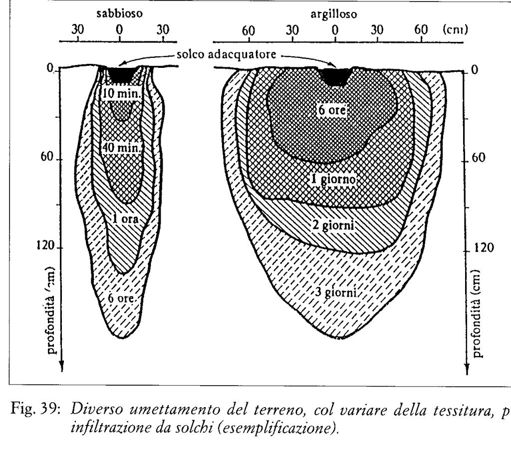 INFILTRAZIONE LATERALE DA SOLCHI L acqua viene immessa in solchi di appropriate dimensioni e fittezza e arriva alle radici