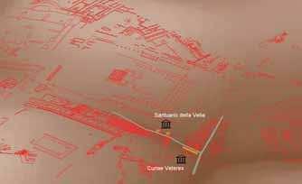 Emanuele Brienza e Marco Fano) In basso, a sinistra: Visualizzazione 3D della geomorfologia del Palatino e dei settori limitrofi rispetto alla cartografia attuale con l indicazione della rete idrica