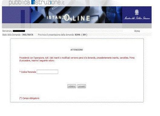 La procedura avvisa che, qualora si voglia modificare la provincia di presentazione, si deve procedere prima con la cancellazione della vecchia domanda, e poi con l inoltro della nuova.