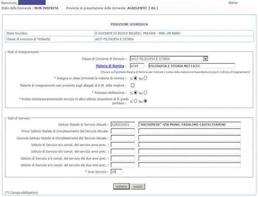 Il sistema visualizza la descrizione della materia di nomina selezionata (vedi Fig. 17).