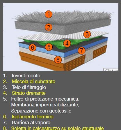 Comunemente un tetto verde può essere realizzato con struttura vegetale: - MULTISTRATO