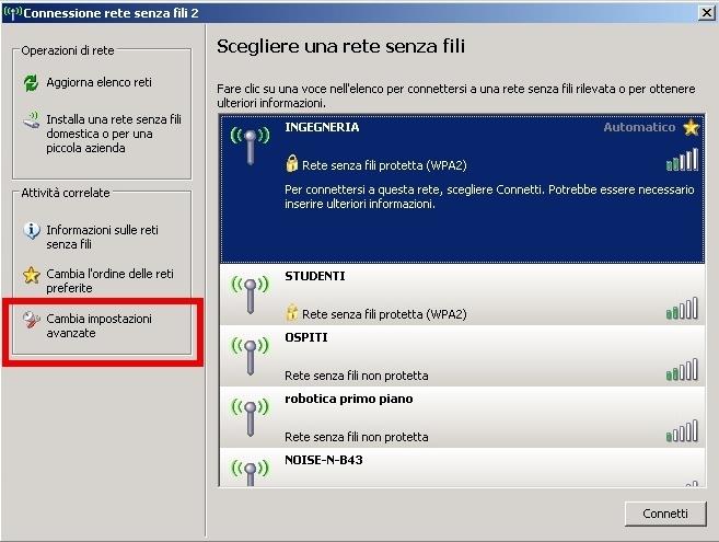 Fare clic col mouse su "Connessione di rete senza fili", selezionare "Abilita", quindi "Visualizza reti senza fili disponibili". Vedere la figura seguente.