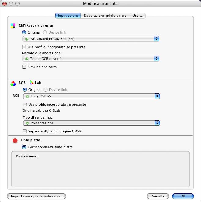 OPZIONI DI STAMPA COLORWISE 38 9 Fare clic su Impostazioni Expert. Viene visualizzata la finestra di dialogo Modifica avanzata.