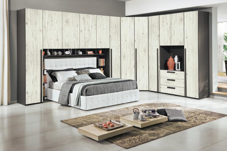 Titanio Bianco opaco Elena 790 CAMERA COMPLETA con letto contenitore Armadio cm 274x55x247h D2ZU