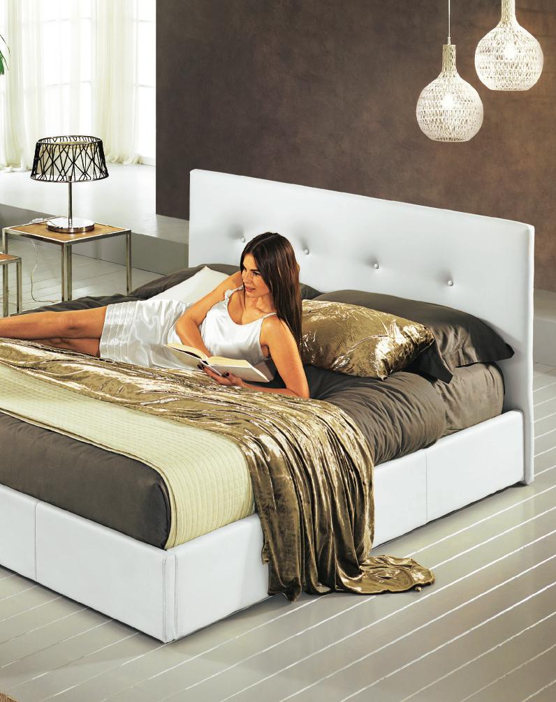 Similpelle Bianco Il letto Bloom, con il suo design moderno e il rivestimento in