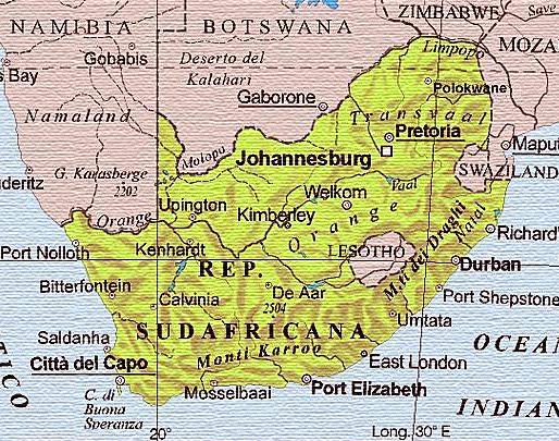 CAPITALE: Pretoria (sono anche importanti Città del Capo e Bloemfontein) MONETA: rand sudafricano LINGUA: Afrikaans, inglese e lingue bantu