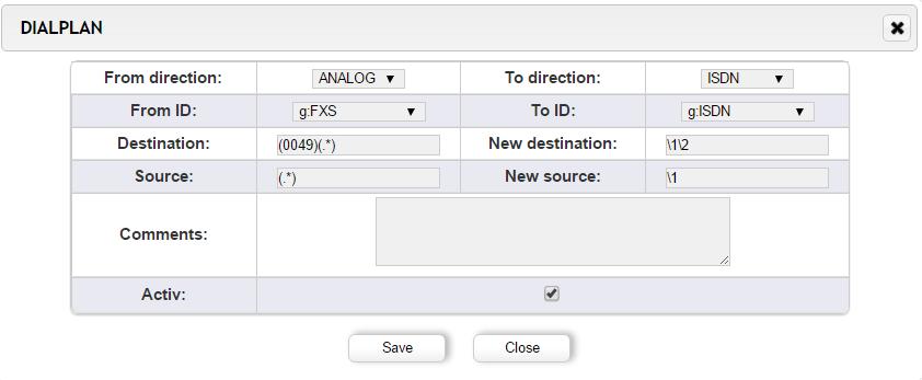 Modifiche della regola: In base alla regola che avete creato, il dialplan stabilisce che tutti i numeri che iniziano con 0049 siano inviati verso ISDN.