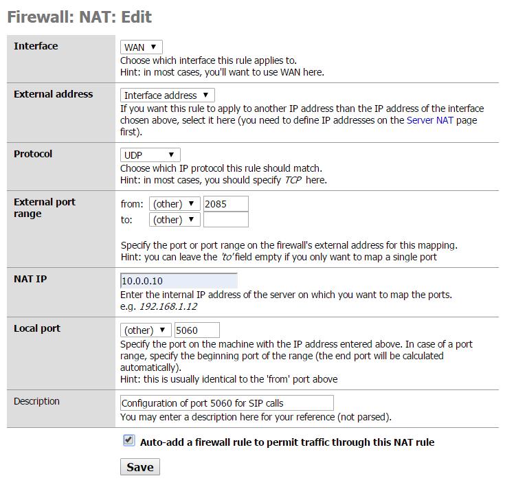 3. Ritornate alla finestra del browser o tab con il m0n0wall. 4. Andate nella parte NAT sotto firewall nell interfaccia web del m0n0wall. 5.