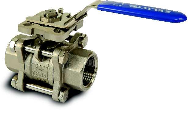 VALVOLE A SFERA /BALL VALVES u V-3TP VALVOLA A SFERA A TRE PEZZI CON BASE PER ATTUATORE / BALL VALVE WITH MOUNTING PAD Corpo: Acciaio inox AISI304 o AISI316 Sfera: Acciaio inox AISI304 o AISI316