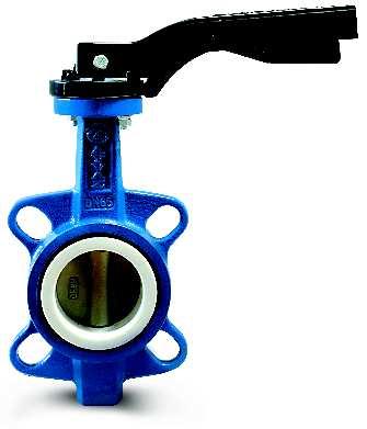 VALVOLE A FARFALLA /BUTTERFLY VALVES u KV-1 VALVOLA A FARFALLA TIPO WAFER / WAFER TYPE BUTTERFLY VALVE Corpo: Ghisa GG-25 Guarnizione: PTFE Disco: Ghisa sferoidale nichelata GGG40.