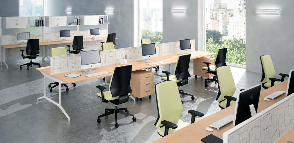 THE EFFICIENCY OF X2 ALLOWS YOU TO SET UP COMPLEX AND FUNCTIONAL WORKING AREAS. From simple integrated elements, you can get, step by step, modular desks and also aggregated and side by side desks.