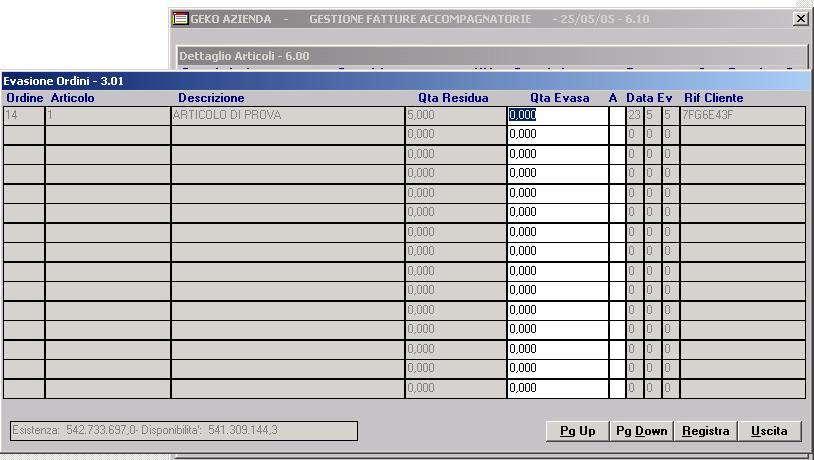 Il programma visualizza tutti gli ordini aperti del cliente selezionato, indicando sia il numero ordine interno