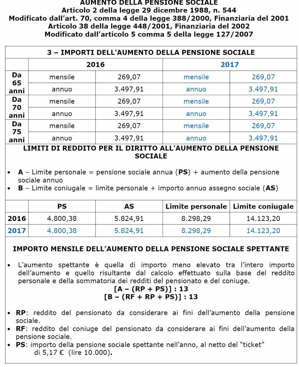 Pensioni sociali Le pensioni sociali ancora in essere (decorrenza pensione antecedente al 1 gennaio