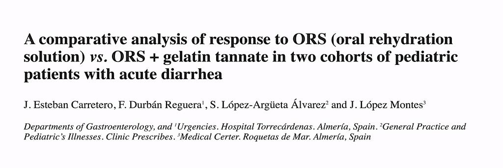 Lo scopo dello studio è di osservare la risposta al traoamento con ORS in monoterapia o ORS + tannato di gela2na (GELENTERUM) in due