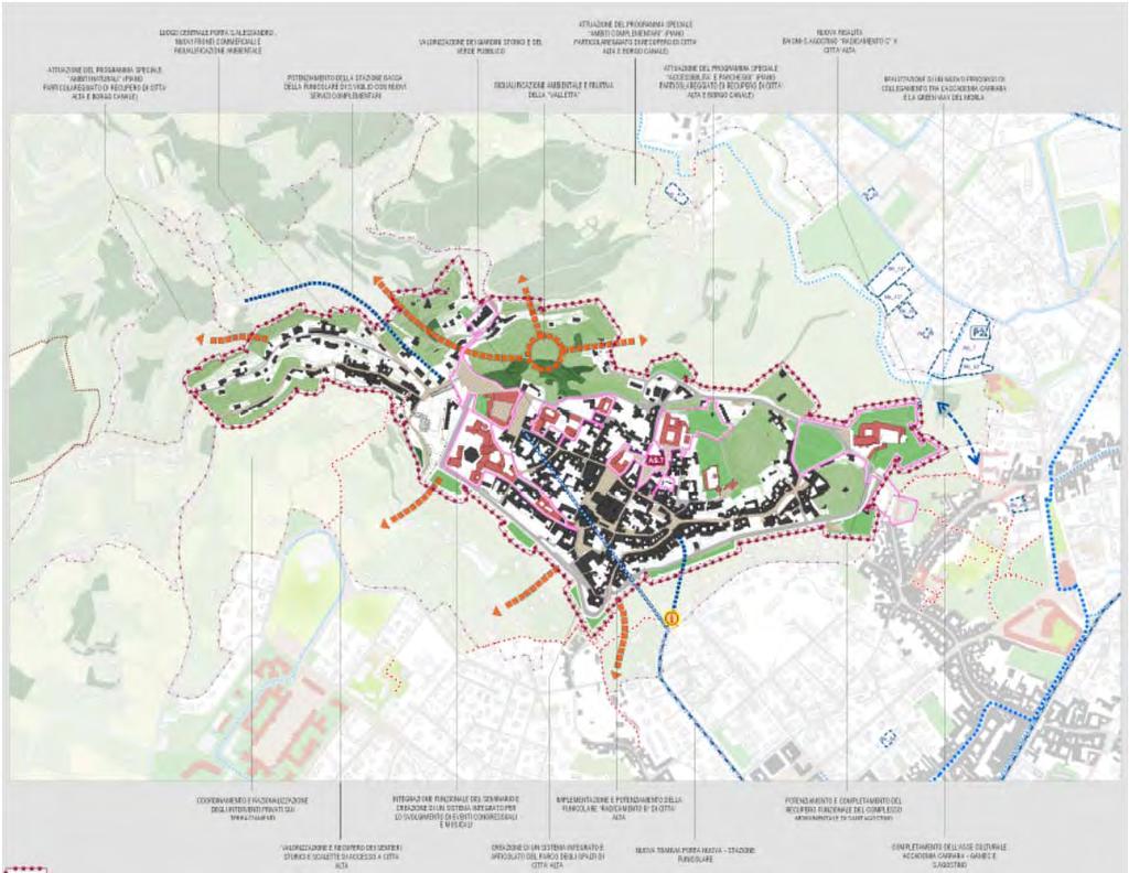 sottoposta alle previsioni e prescrizioni dello strumento urbanistico del Piano Particolareggiato di Recupero di Città Alta e Borgo Canale (PPRCA), redatto in coerenza con lo strumento urbanistico