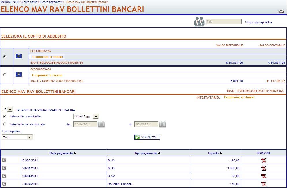 6.6.5. Elenco MAV / RAV / Bollettini Bancari Dalla sezione Bollettini Bancari pagati.