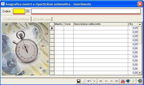 Il codice del Conto per la suddivisione in percentuale inizia dal nr.