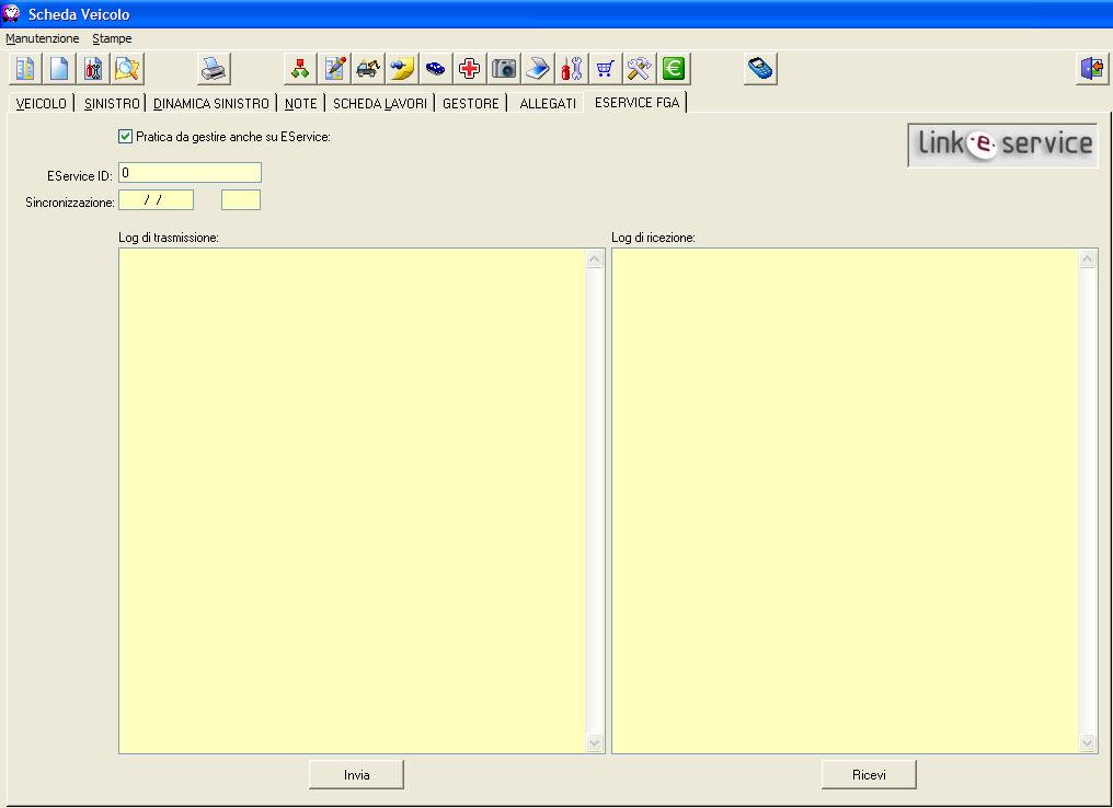 Scambio dati: Dal momento in cui il modulo eservice è attivo, all interno delle pratiche è presente una scheda chiamata ESERVICE FGA Qui è possibile decidere se gestire la pratica anche su eservice