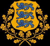 L'attuale stemma dell'estonia è costituito da uno scudo dorato in cui sono collocati tre leopardi azzurri (o leoni illeoparditi), con due rami di quercia, anch'essi dorati, intorno allo scudo.