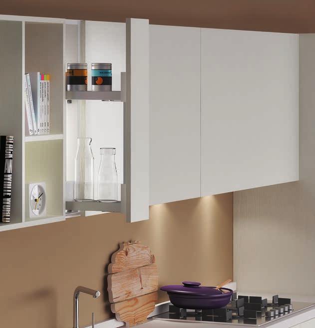 i Two-tier side mounted pull-out unit, D 477 mm, with full extension slides with soft close. Three-way adjustable door bracket. Non reversible: right left.