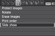 3 Redarea automata a imaginii (slide show) Puteti reda imaginile de pe cardul de memorie in mod automat slide show. 1 Selectati [Slide show].