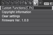 3 Setarea functiilor personalizaten Custom Function No. 1 2 3 4 Selectati [Custom Functions (C.Fn)].