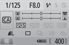 C Fotografierea in modul Creativ auto Timpul de expunere si diafragma (1) (6) (2) (3) (4) (5) Numar de fotografii posibile Nivel de incarcare a bateriei (1) Declansare blit Pot fi selectate <a>