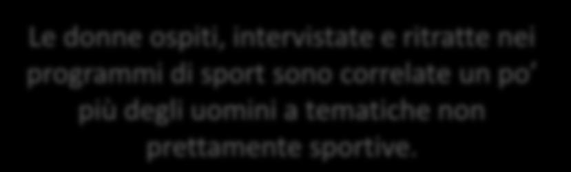 SPORT TEMI CORRELATI ALLE DONNE (5/5) RUOLI INTERNI Le conduttrici, giornaliste, professioniste nei programmi sportivi si occupano prevalentemente di sport.