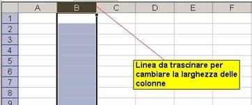 3 Cambiare la larghezza delle colonne Per cambiare la larghezza delle colonne è necessario portare il puntatore del mouse, nell intestazione di colonna, sulla linea che divide la colonna che vogliamo